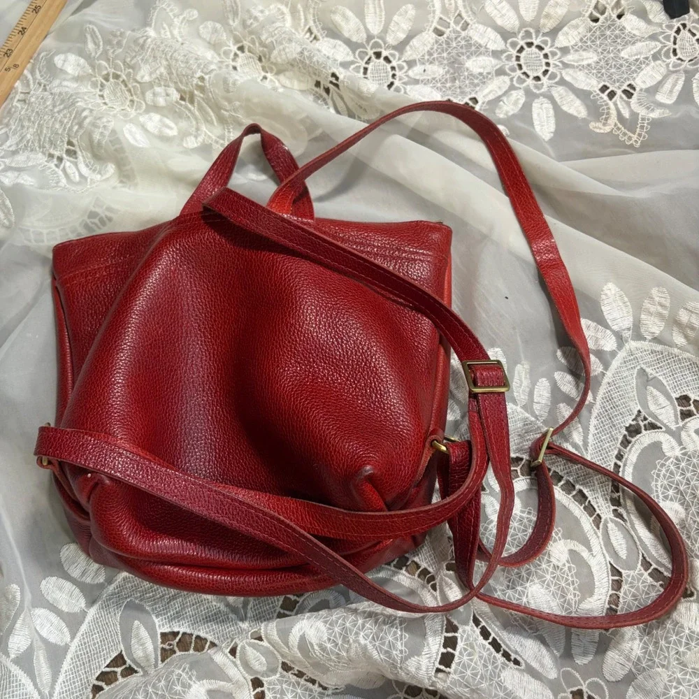 Portland Leather Goods Canyon Red Pebbled Leather Convertible Backpack Tote Bag